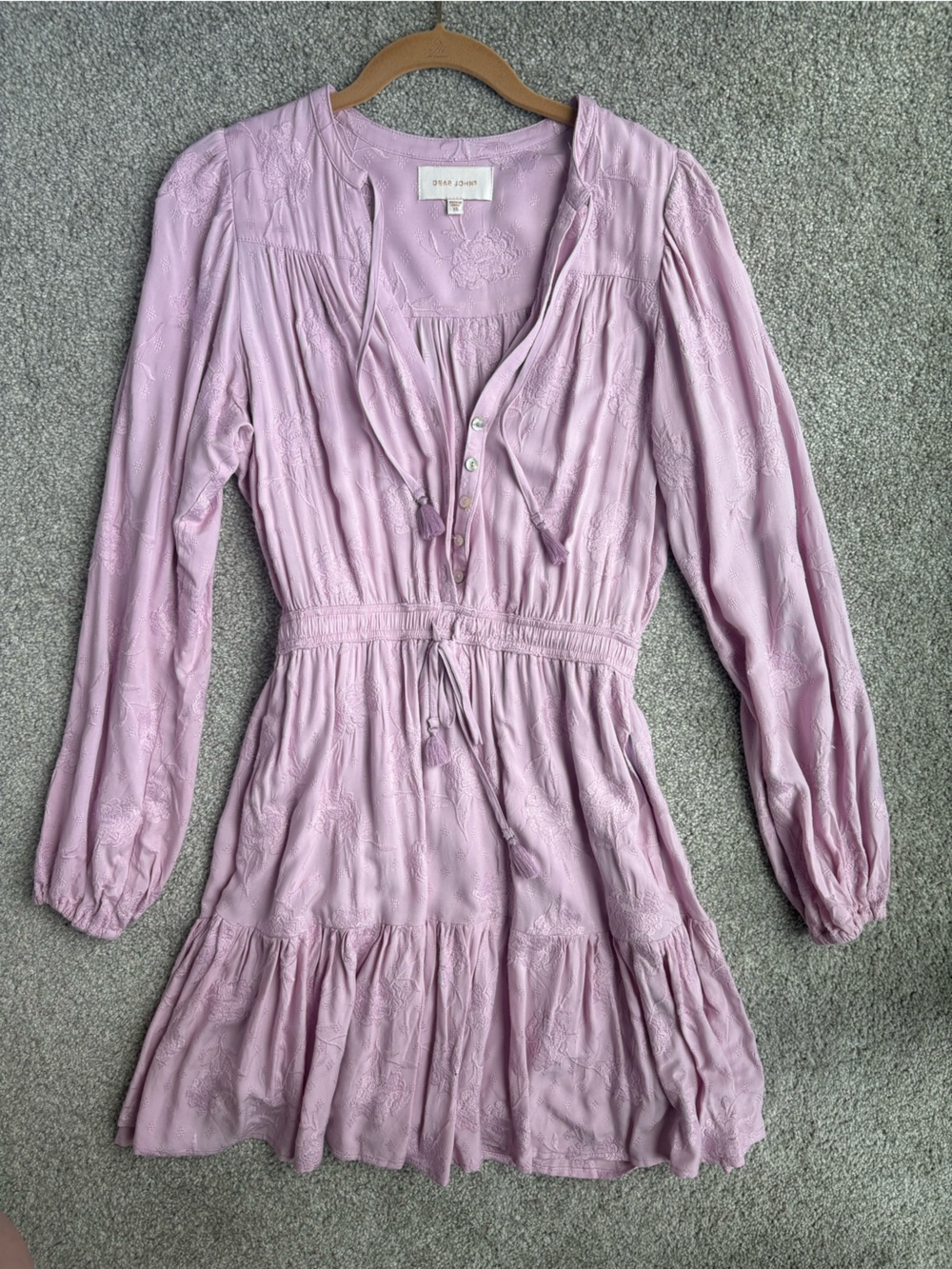 Dear John Light Mauve Long Sleeve Tie-Waist Lined Dress